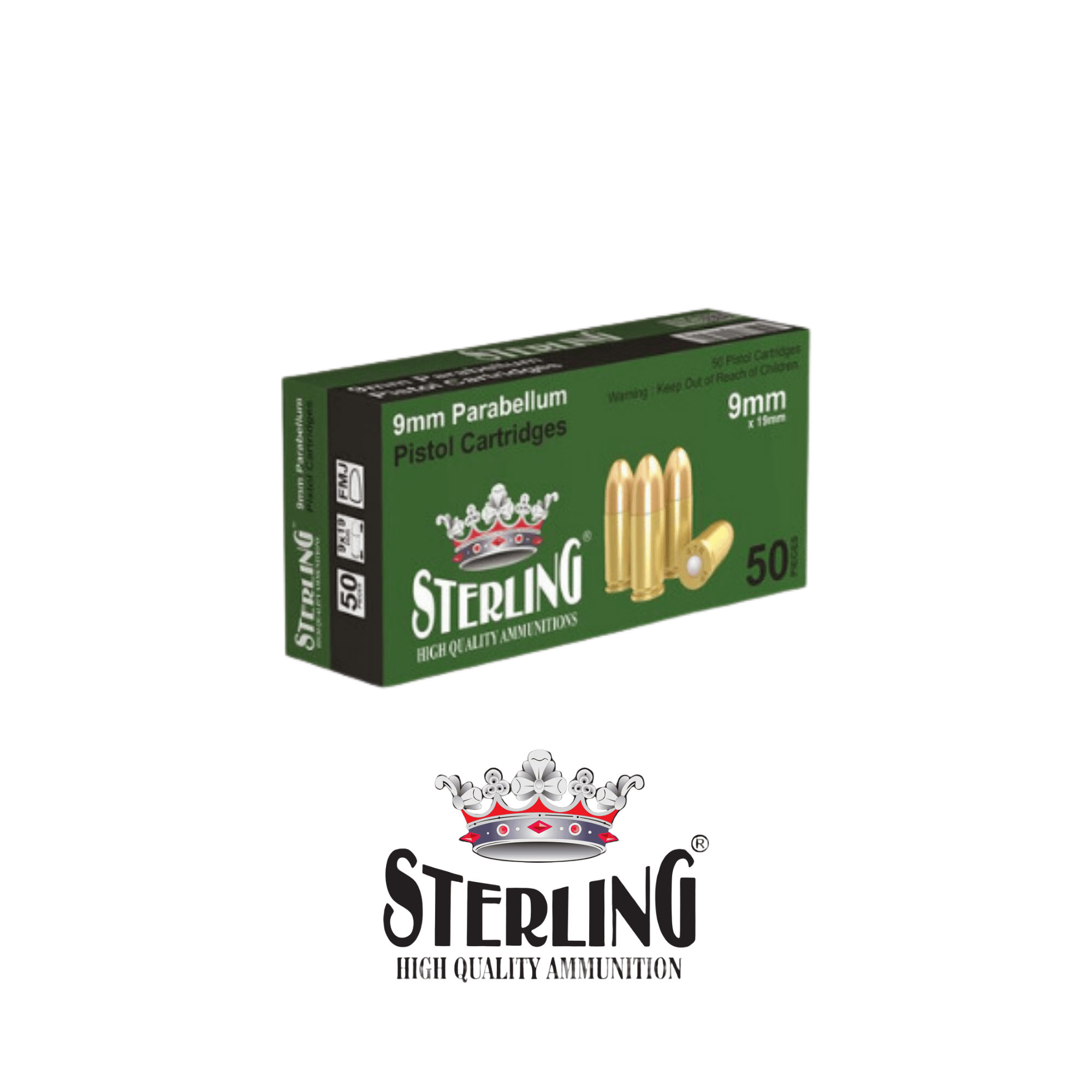 Sterling 9x19 Parabellum FMJ Tabanca Mermisi 124 Grain